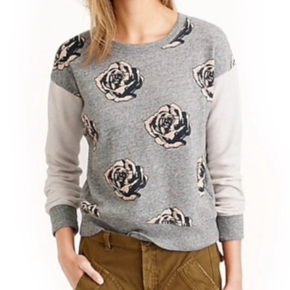J.CREW Womens' Grey Rose Floral Pop Art Graphic Pullover Sweatshirt Sz XL